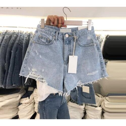 2021 summer new Korean version of wild personality ripped denim shorts hot pants women jean shorts women summer