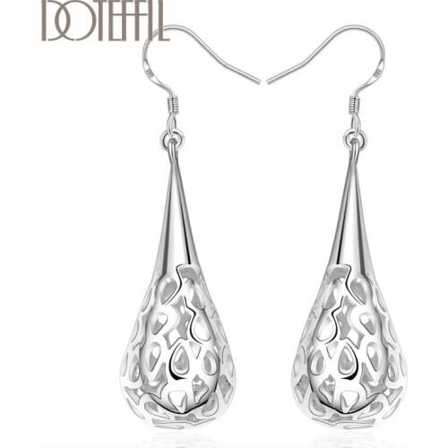 DOTEFFIL 925 Sterling Silver Raindrop/Drop-Shaped Drop Earrings Charm Women Jewelry Fashion Wedding Engagement Party Gift
