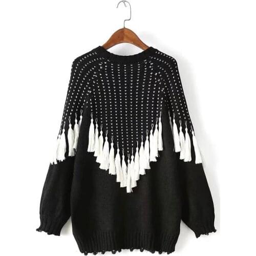 Six senses womens 2018 autumn winter O neck long sleeve tassel knitting loose cardigan christmas ladys sweaters HM0020