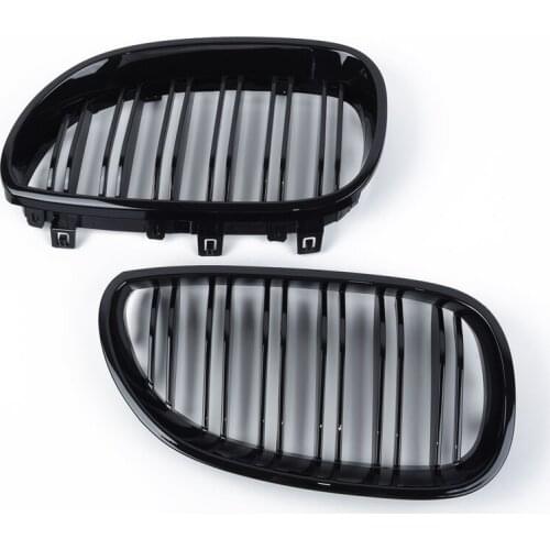1 Pair Gloss Black Front Kidney Grill Slat Double Line Grille for BMW E60 E61 5 Series 2003-2010 Car Accessories Coupe