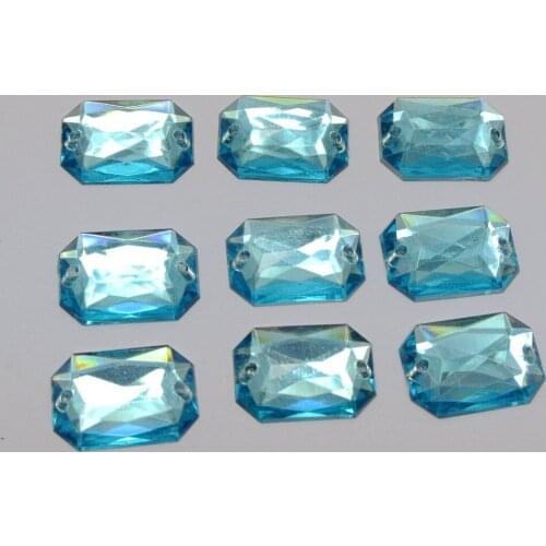 100 Blue Flatback Acrylic Square Rhinestone Button 13X18mm Sew on bead