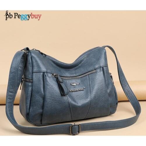 2021 Fashion Women Soft PU Leather Shoulder Messenger Bag Casual Solid Color Handbags Solid Color Pleated Tote Bag