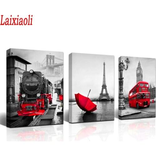 3PCS 5d diamond mosaic United Kingdom Big Ben Blue Bus DIY Diamond Painting full square/round diamond Embroidery Eiffel Tower