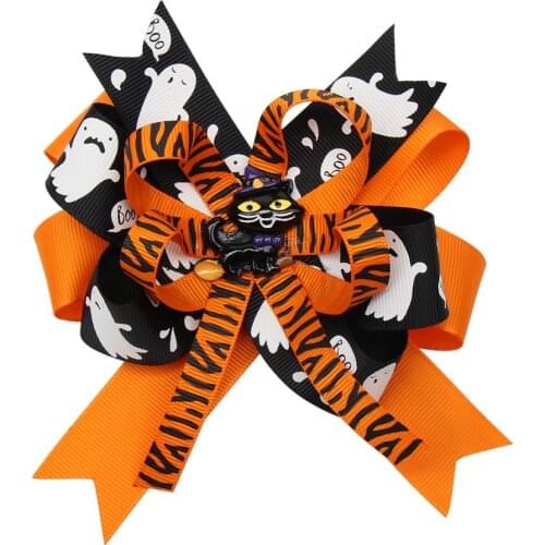 30 pcs/lot, 4.5 inch Halloween hot selling multi - layer bow ribbon funny accessories children bow with clip girl headdress