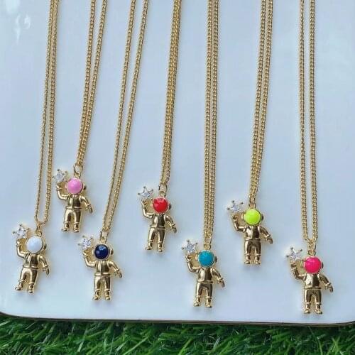5PCS, New Arrival Latest Design Gold Plated Jewelry Cute Astronaut Pendant Necklace With Crystal Star