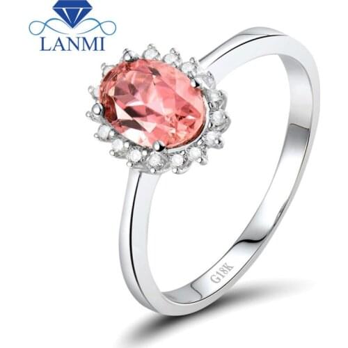 LANMI SI Full Cut Diamond White Tourmaline Ring Oval 5x7mm In 18K White Gold For Girl SR0136