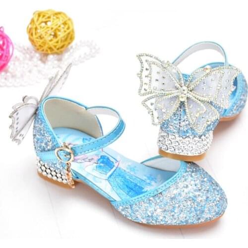 Disney Frozen Girls High Heel Princess Sandals Elsa Shoes Glitter Leather Girls Kids Shoe For Party Dress Wedding Party Sneakers