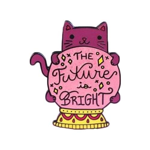 The future is bright glitter pin cute fortune teller cat brooch crystal ball badge positive jewelry