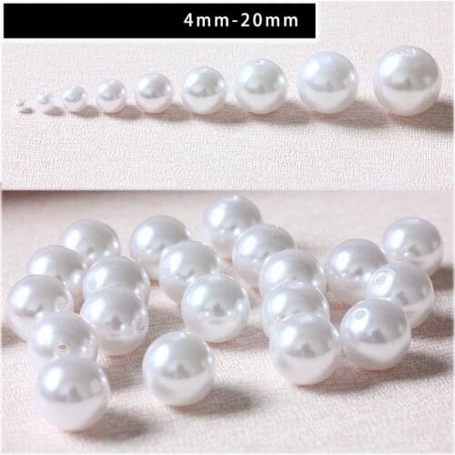 White DIY Imitation Pearl Loose Beads 3/4/6/8/10/12/14/16/18/20/23/25/29mm ABS Acrylic Round Loose Beads PB-32
