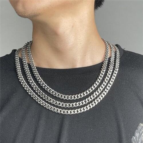 8mm Wide Stainless Steel Chain Necklace Cuban Link Chains Chokers Necklace For Mens Jewelry Solid Metal Fashion Punk Jewelry