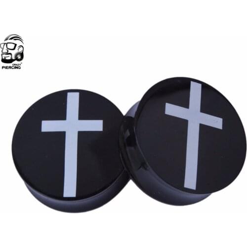 Black White Cross Hollow Ear Plug Tunnels Piercing Expanders Gauge Stretcher Saddle Body Jewelry 1 Pair Piercing Ear For Gift