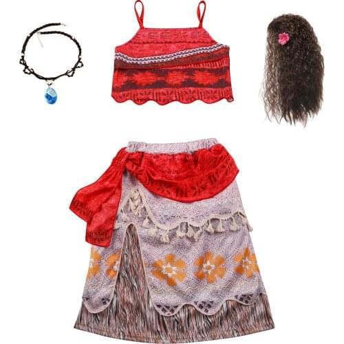 Girls Moana Cosplay Costume for Kids Vaiana Princess Dress Clothes with Necklace Children Halloween Costumes Girl Party Dresses