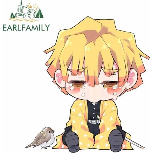 EARLFAMILY 13cm x 11.8cm for Demon Slayer Zenitsu Vinyl Car Stickers Surfboard Vehicle Occlusion Scratch Waterproof Decal