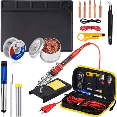 JCD Electric Soldering iron kit LCD Adjustable Temperature 80W 220V Solder iron With quality working mat Welding wire tips 908S