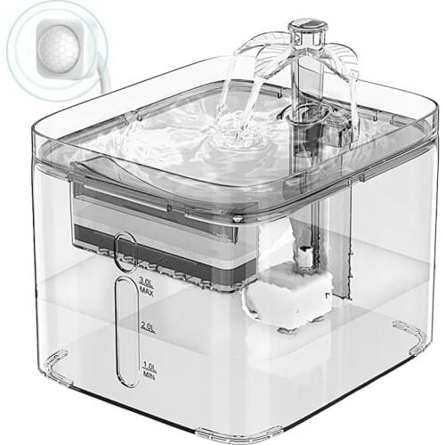 Cat Water Fountain 3L Automatic Pet Drinking Fountain Dog Water Dispenser With Six-fold Action Filter Sensor(WF020 Transparent)