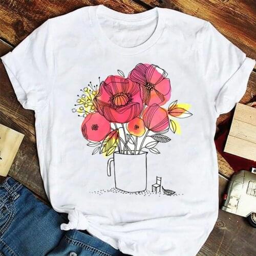 Women Lady Print Female Tee T-Shirt 90s Plant Flower Style Mujer Camisetas Summer Tshirts Fashion Clothes Graphic T Top