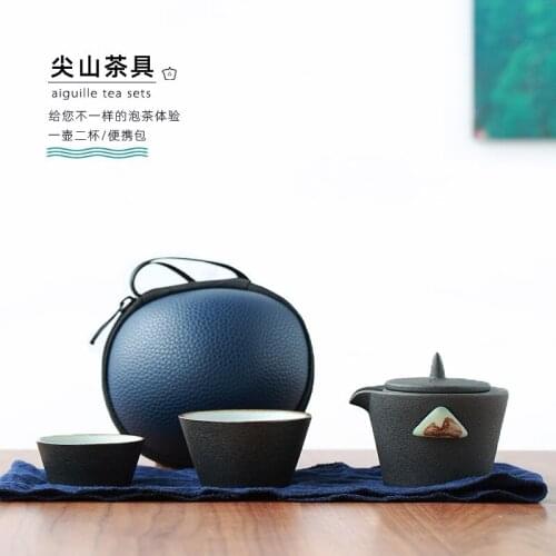 Jianshan travel tea set, hand-painted stoneware, a pot, two cups of Kung Fu tea, storage portable gift box