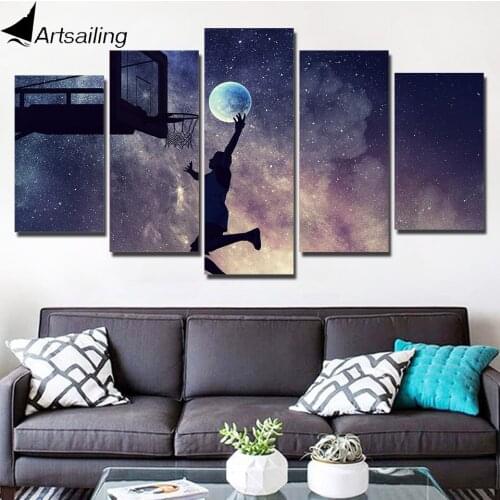 HD Printed 5 Pieces Canvas Art basketball net player Painting modular pictures on the wall Free Shipping CU-2782C