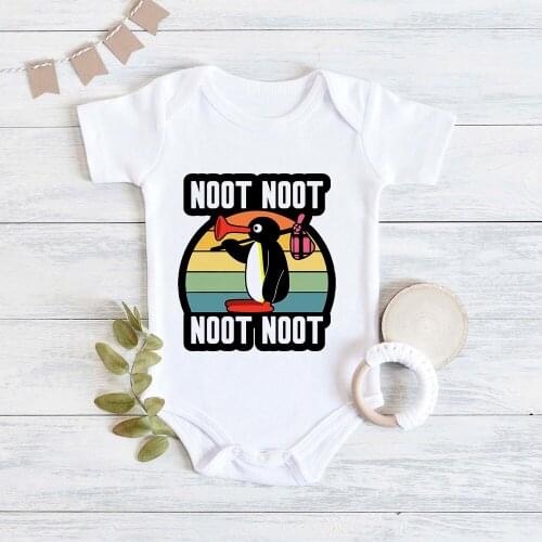 Noot Noot Pingu Print Baby Clothes Summer Fashion Harajuku Toddler Bodysuit Cute Girls Boys Aesthetic Romper Newborn Cartoon