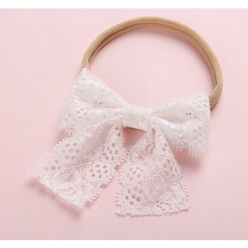 Beautiful New Baby Infant Girls Bowknot Lace Nylon Headband High Elastic Children Scrunchies Baby Hair Band Hair Accessories