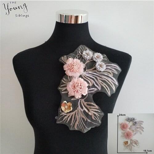 Lace fabric latest 2019 tulle lace 3D flower Embroidery Sequins Laces collar Craft materials Sewing trim Dresses Accessories