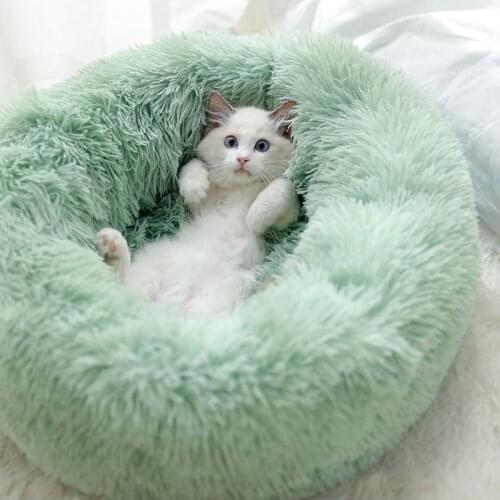 LHUANG 2020 New Dog Pet Bed Kennel Round Cat Winter Warm House Sleeping Bag Long Plush Super Soft Bed Puppy Cushion Mat Supplies