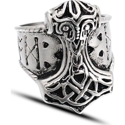 Stainless Steel Hammer Mens Ring Cool Casting Ring Northern European Viking Ornament Rings