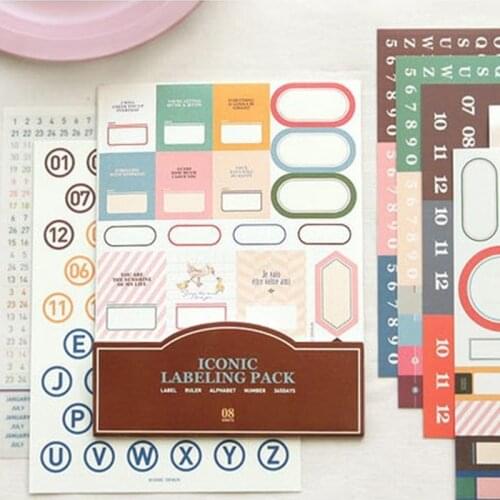 11pcs Korea Stationery Iconic Sticker School Office Assistant Bullet Journaling Accessories Companion Alphanumeric Label Sticker