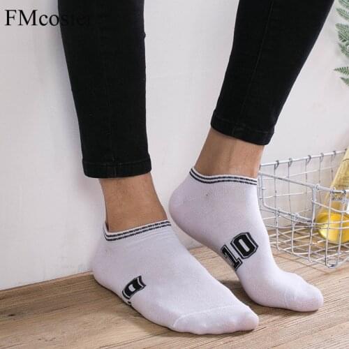 10 Pairs Summer Mens Fashion Casual Cotton Short Ankle Socks Low For Men With Print Classic Meias Sokken Loafers White Black