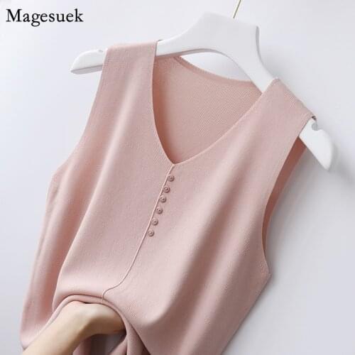 2021 New Summer Tops Loose V Neck Knitted T Shirt Women Sleeveless Thin Casual Silk Womens t-Shirts Vest Base Solid Tees 10098
