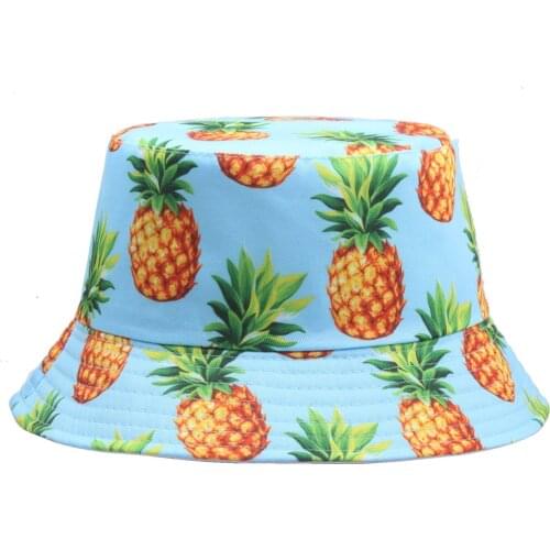 Wholesale Summer Bucket Hat Women Men Cap Unisex Foldable Fedora Pineapple Print Panama Hat Casual Beach Sunscreen Fisherman Hat