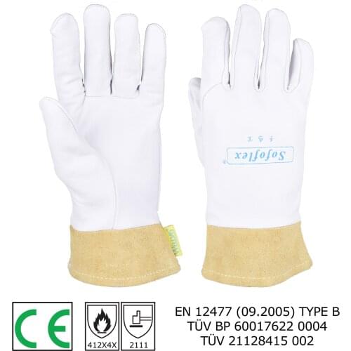 Pair TIG Welding Gloves 25cm(9.84") Goatskin Palm Cowhide Cuff Soft Sensitive Gloves CE Certificated WELDAS High Quality