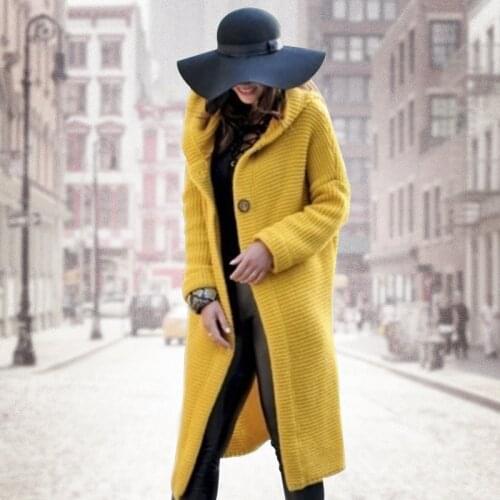 Plus Size Long Cardigan Women Winter Solid Oversized Hooded Cardigans Female Keep Warm Sweater Loose Wool Knitted Coat