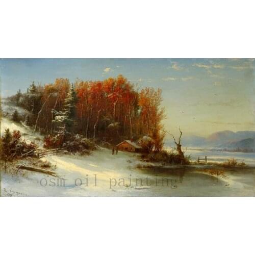 Drawing Modern Wall Artwork First Snow Along the Hudson River Oil on Canvas Painting Hand-painted Beautiful Landscape Home Decor