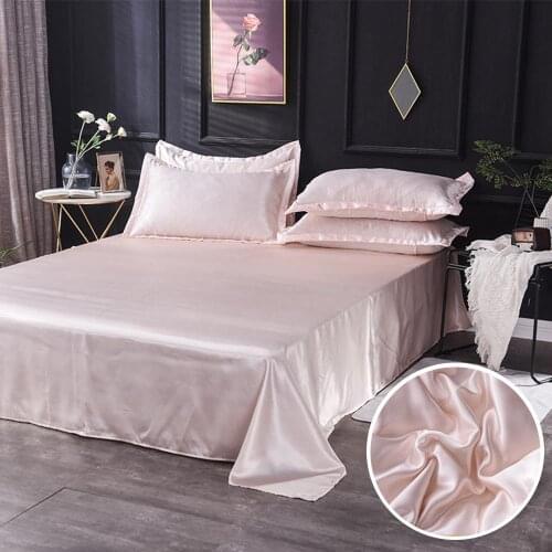 40Luxury Satin Silk Bed Sheet Solid Mattress Protector Bedsheet White Black 1PCS Flat Sheet Silky Queen King Double Bed Sheets