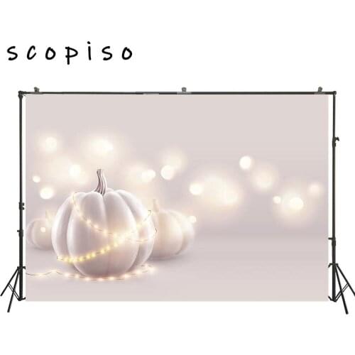 Scopiso Photography Backdrop White Pumpkins Warm Lights Background Halloween Wedding Photo Background Studio Prop