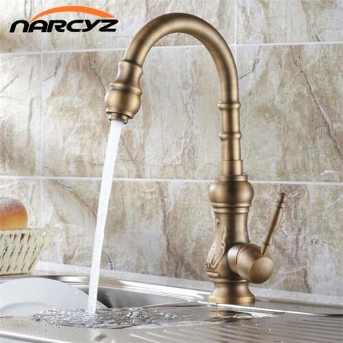 Kitchen Sink Faucets Solid Brass Antique Bronze Single Handle Kitchen Basin Faucets Deck Mounted Hot&Cold Water Mix Tap XT-110