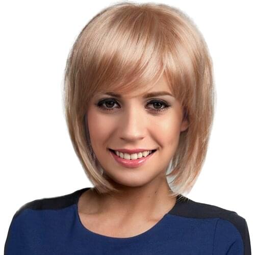 Blonde Fashion Women Natural Short Human Hair Bob Wig with Bang for Cosplay