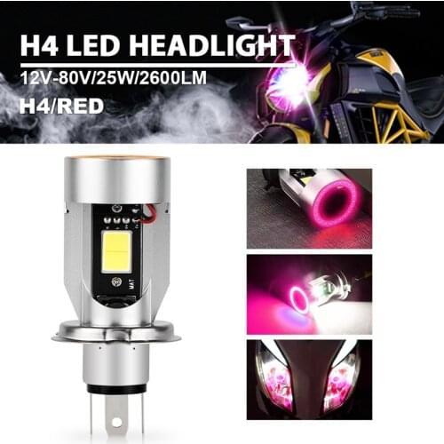 H4 LED Motorcycle Headlight Bulb 25W 2600LM 6000K White Hi-Lo Beam With Angel Eyes Moto ATV Motorbike Accessories Fog Lamp