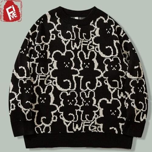 Hip Hop Fashion Round Neck Little Bear Print Knitting Sweater Men Harajuku Streetwear Casual Sweaters NEW Winter Campus Pullover