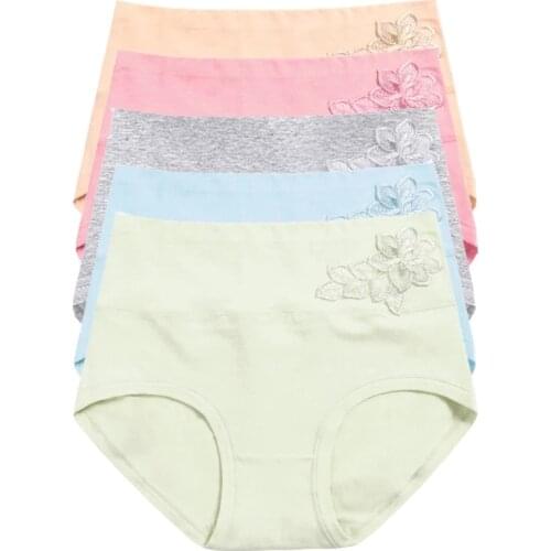 LANGSHA 5Pcs/lot Women Panties High Waist Pure Cotton Underwear Cute Printed Seamless Briefs Ladies Slimming Panty Plus SizeXXL