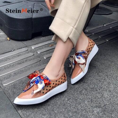 Women flats oxford shoes 2020 genuine leather flat platform loafers pointed toe for woman brogues laces up shoes