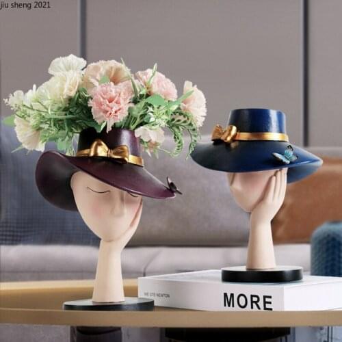 Creative Head Vase Resin Girl Flower Arrangement Potted Figure Figurine Vase Living Room Countertop Flower Arrangement Home Deco