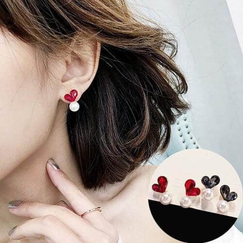 Korean Crystal Peach Heart Stud Earrings for Women Simulated Pearls Crystal Earring Fashion Wild Ear Jewelry Brincos Love Gifts