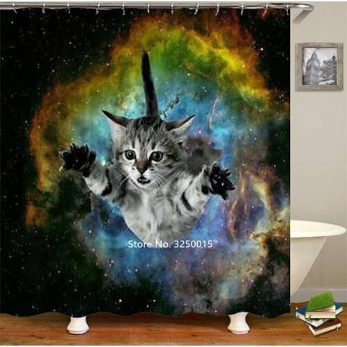 Star Cat Modern Nordic Wind Waves Starfish Beach Shower Curtain Toilet Bathroom Partition Curtain Waterproof and Mildew Proof