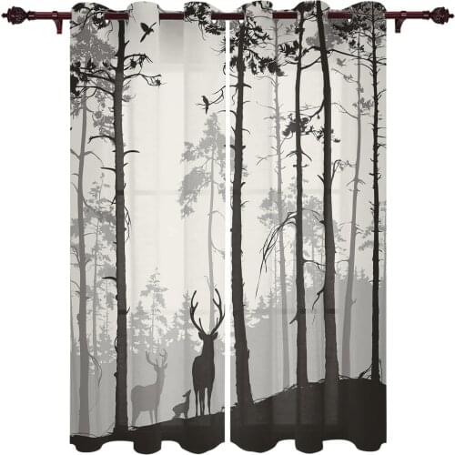 Reindeer Pine Tree Silhouette Curtains for Living Room Kitchen Window Curtain Luxury Curtains for Bedroom Kids