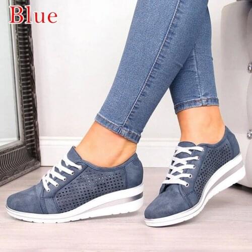 Women Wedge Shoes Summer Autumn Casual Canvas Sneakers Breathable Platform Sneakers Meddle Heel Pointed Toe Pump Air Mesh Shoes