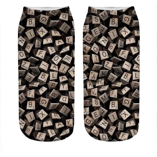 Womens socks kawaii Scrabble Tile Madness Printed Socks Woman harajuku Happy Funny Novelty cute girl gift Socks for women