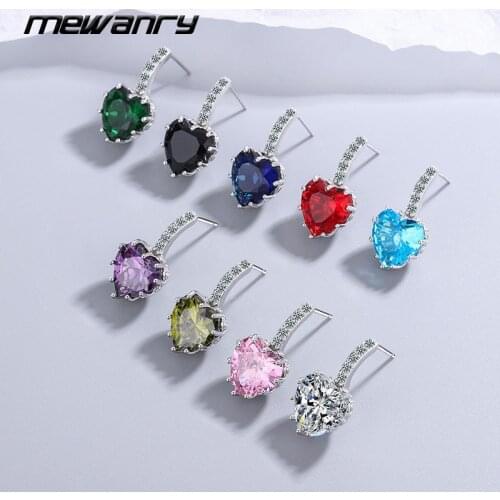 MEWANRY Prevent Allergy 925 Sterling Silver Stud Earrings for Women New Trendy Elegant Sparkling Zircon LOVE Heart Bride Jewelry