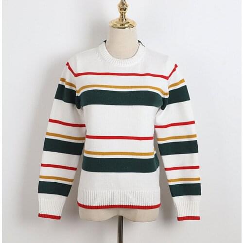 2021 Spring Sweater Pullover Flora White Striped Sweater Womens High Quality Kint Sweater